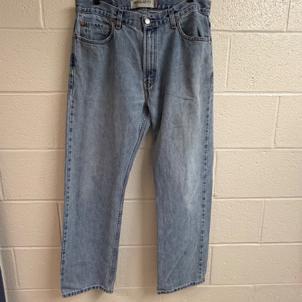 Levis Mens 505 Regular Fit Jeans 36x32 Light Wash Blue Cotton Denim Vintage 90s